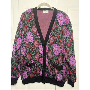 Sakura Vintage Floral Cardigan Womens XL Multi Color Button Up Knit Sweater USA